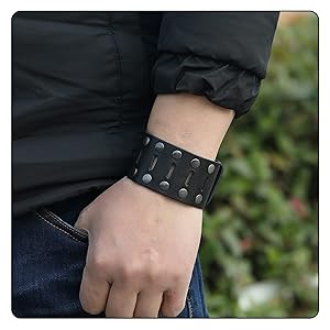 Amazon.com: Fusamk Punk Rock Double Row Rivets Wristband